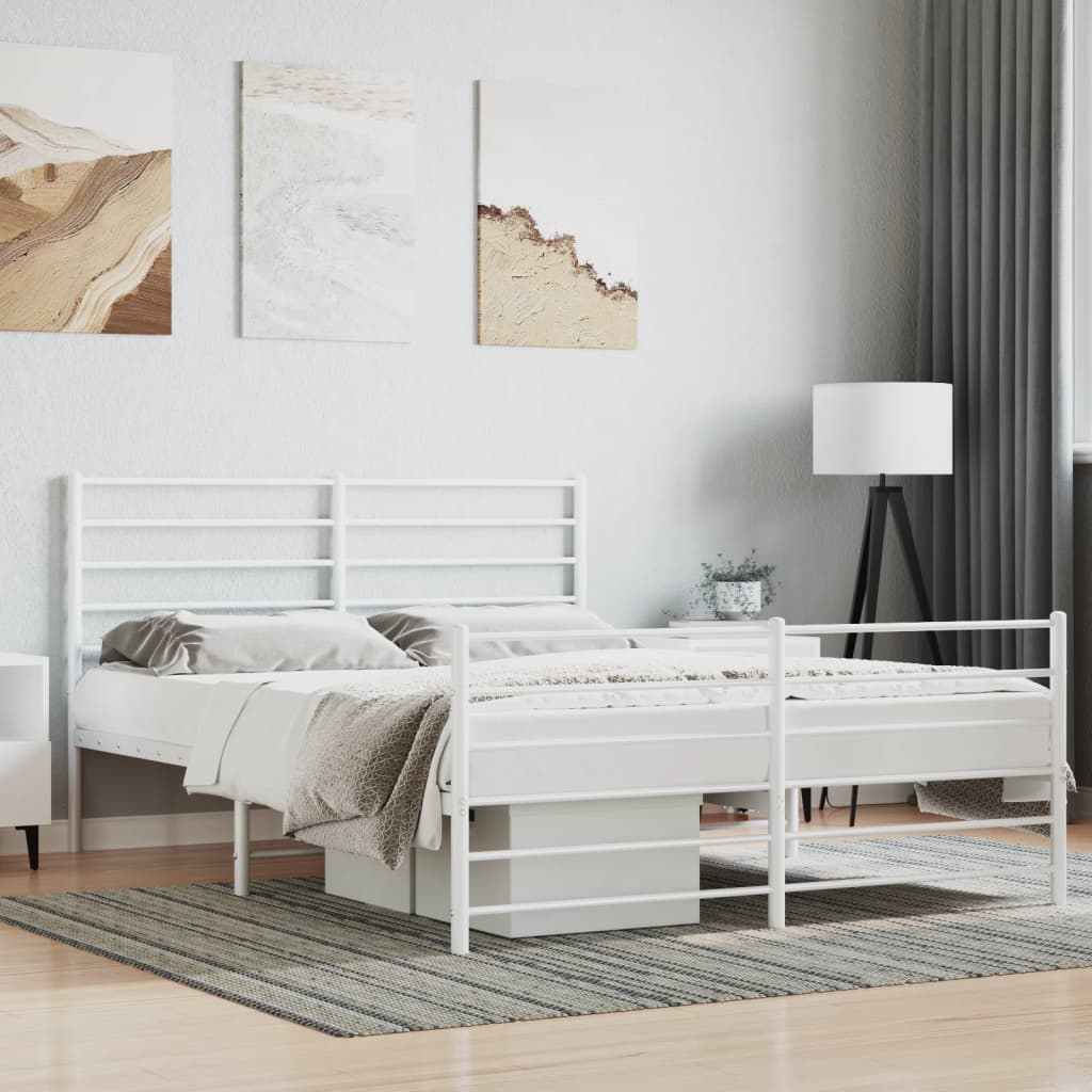 White Metal Bed Frame with Footboard - 140x190cm, Without Mattress