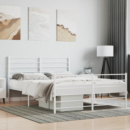 White Metal Bed Frame with Footboard - 140x190cm, Without Mattress