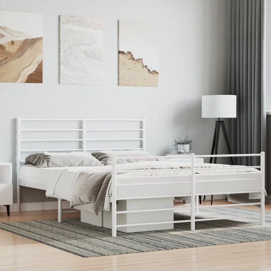 White Metal Bed Frame with Footboard - 140x190cm, Without Mattress