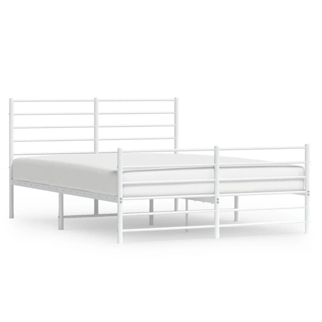 White Metal Bed Frame with Footboard, 160x200cm - No Mattress Included