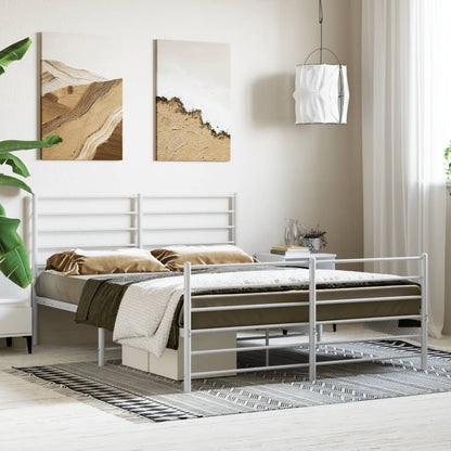 White Metal Bed Frame with Footboard, 160x200cm - No Mattress Included