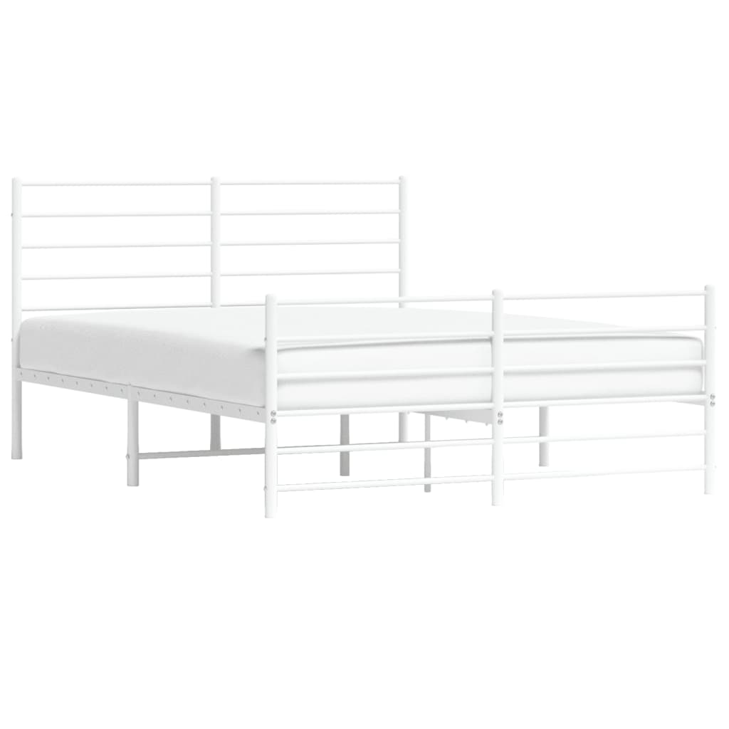 White Metal Bed Frame with Footboard, 160x200cm - No Mattress Included