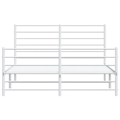 White Metal Bed Frame with Footboard, 160x200cm - No Mattress Included