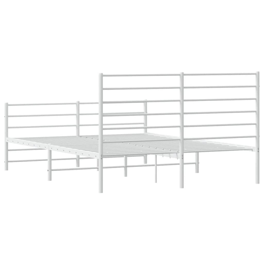 White Metal Bed Frame with Footboard, 160x200cm - No Mattress Included