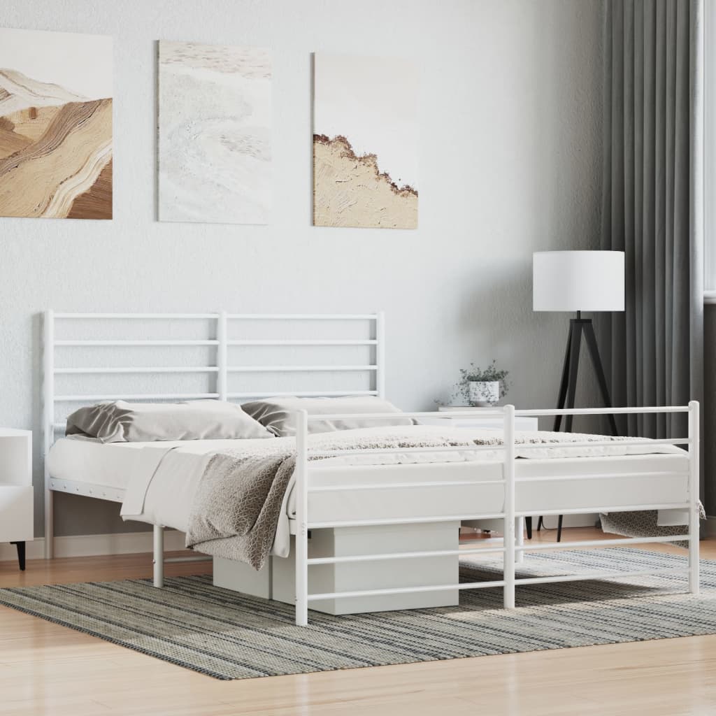 White Metal Bed Frame with Footboard, 160x200cm - No Mattress Included