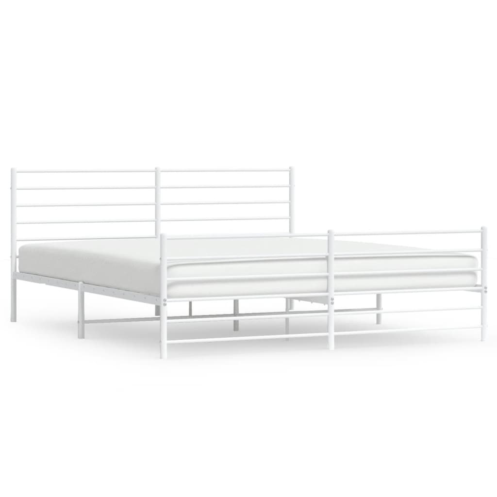 White Metal Bed Frame with Footboard, 180x200cm - No Mattress