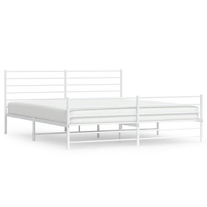 White Metal Bed Frame with Footboard, 180x200cm - No Mattress