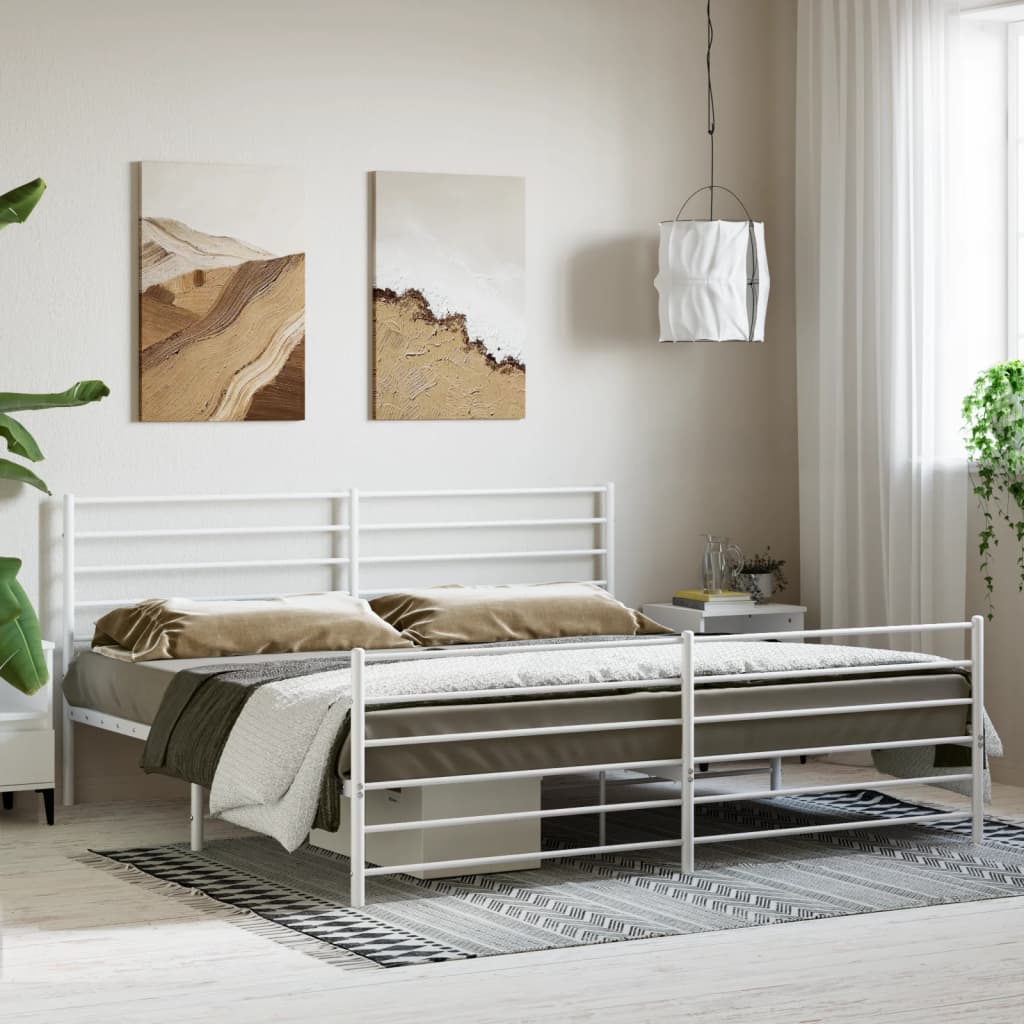 White Metal Bed Frame with Footboard, 180x200cm - No Mattress