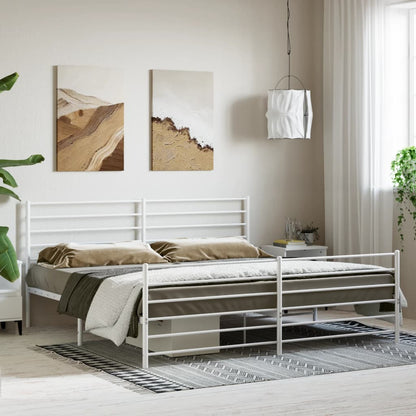 White Metal Bed Frame with Footboard, 180x200cm - No Mattress