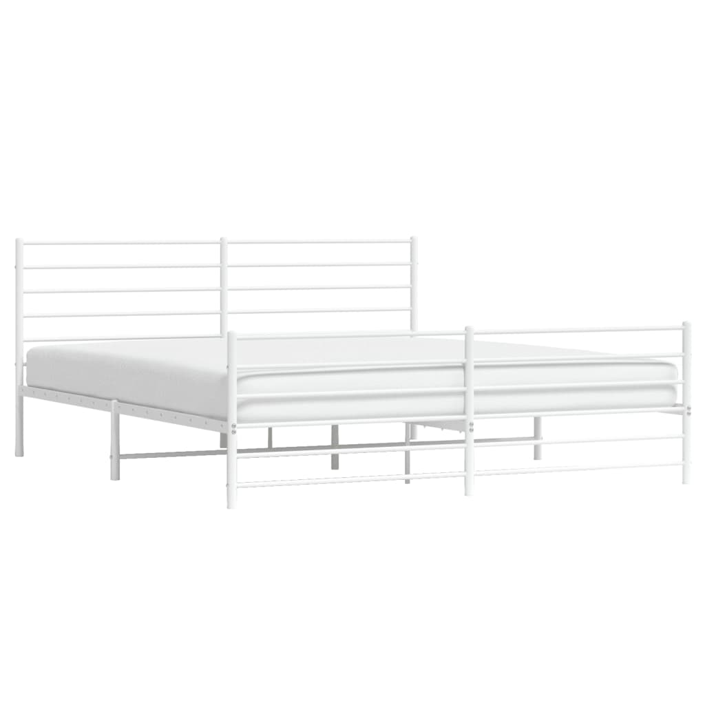 White Metal Bed Frame with Footboard, 180x200cm - No Mattress