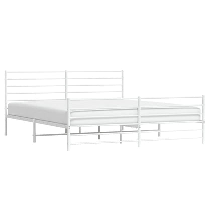 White Metal Bed Frame with Footboard, 180x200cm - No Mattress