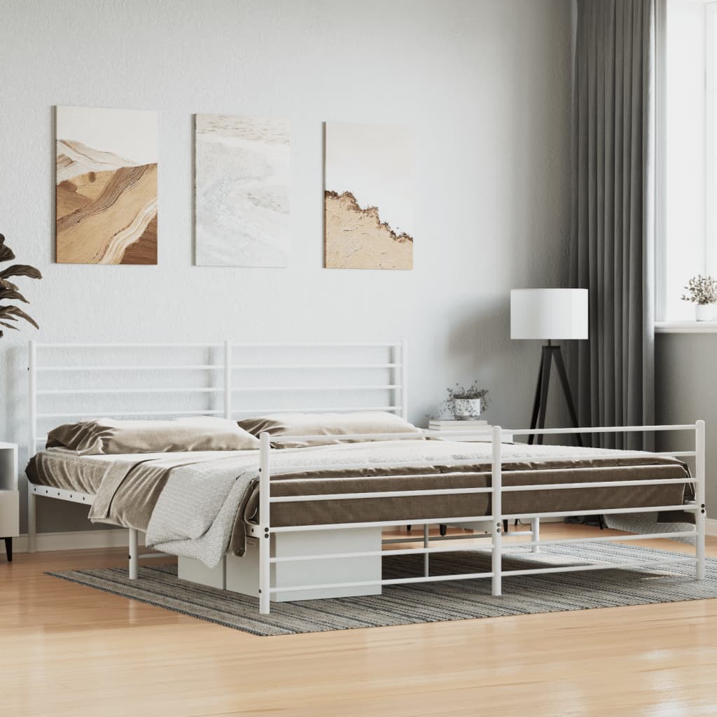White Metal Bed Frame with Footboard, 180x200cm - No Mattress