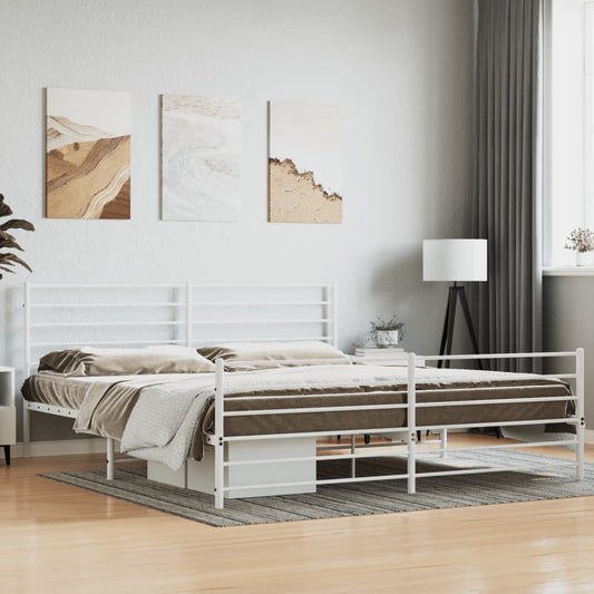 White Metal Bed Frame with Footboard, 180x200cm - No Mattress