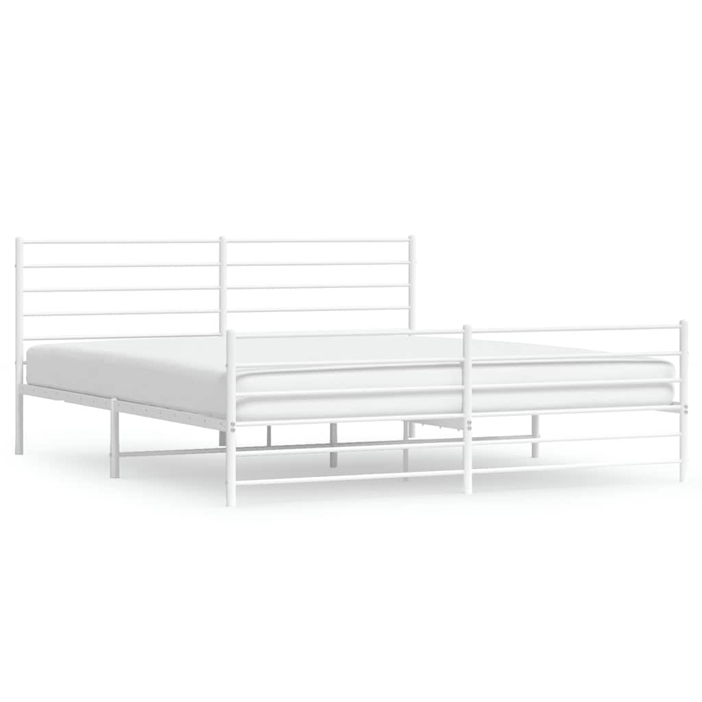 White Metal Bed Frame with Footboard, 183x213cm - No Mattress Included