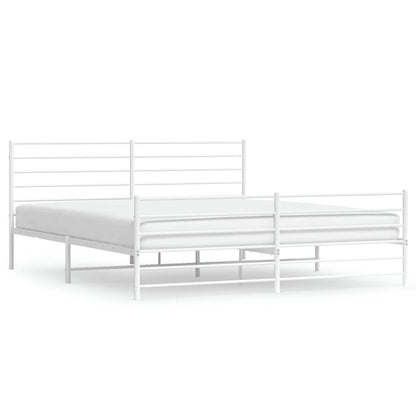 White Metal Bed Frame with Footboard, 183x213cm - No Mattress Included