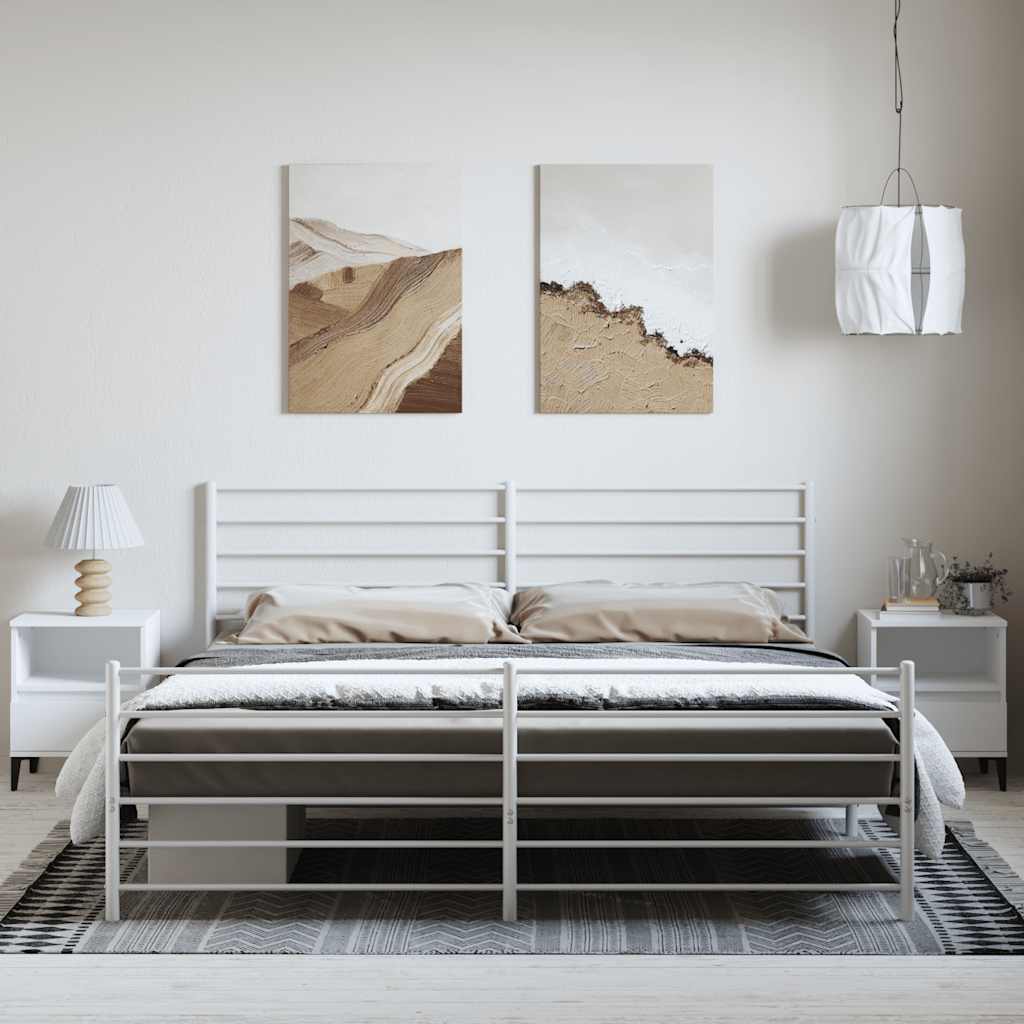 White Metal Bed Frame with Footboard, 183x213cm - No Mattress Included