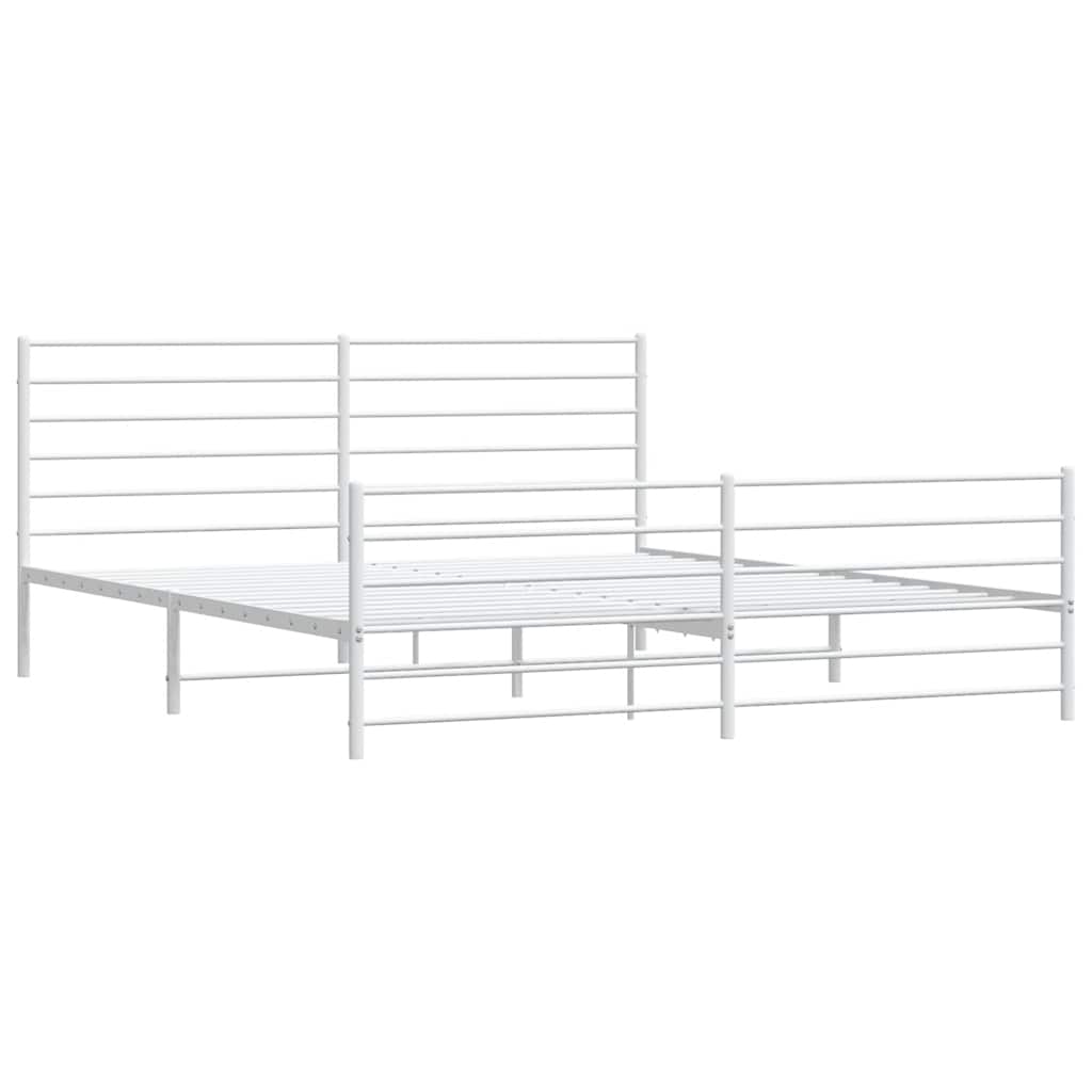 White Metal Bed Frame with Footboard, 183x213cm - No Mattress Included