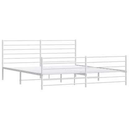 White Metal Bed Frame with Footboard, 183x213cm - No Mattress Included