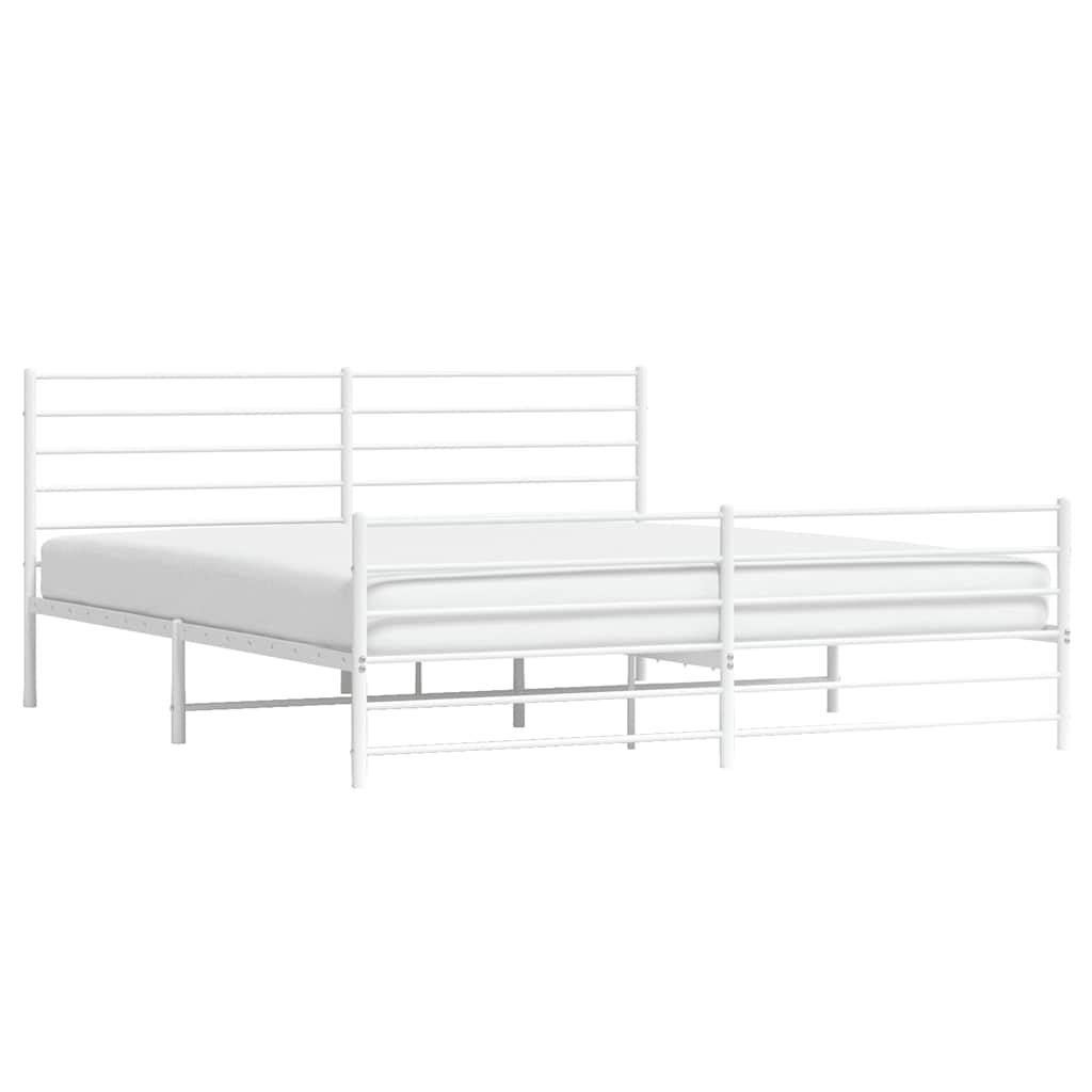 White Metal Bed Frame with Footboard, 183x213cm - No Mattress Included
