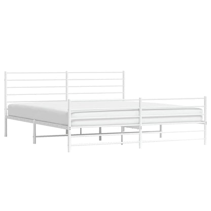 White Metal Bed Frame with Footboard, 183x213cm - No Mattress Included