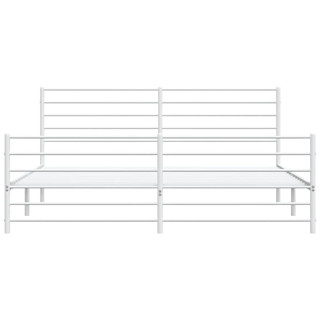 White Metal Bed Frame with Footboard, 183x213cm - No Mattress Included