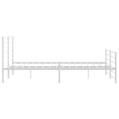 White Metal Bed Frame with Footboard, 183x213cm - No Mattress Included