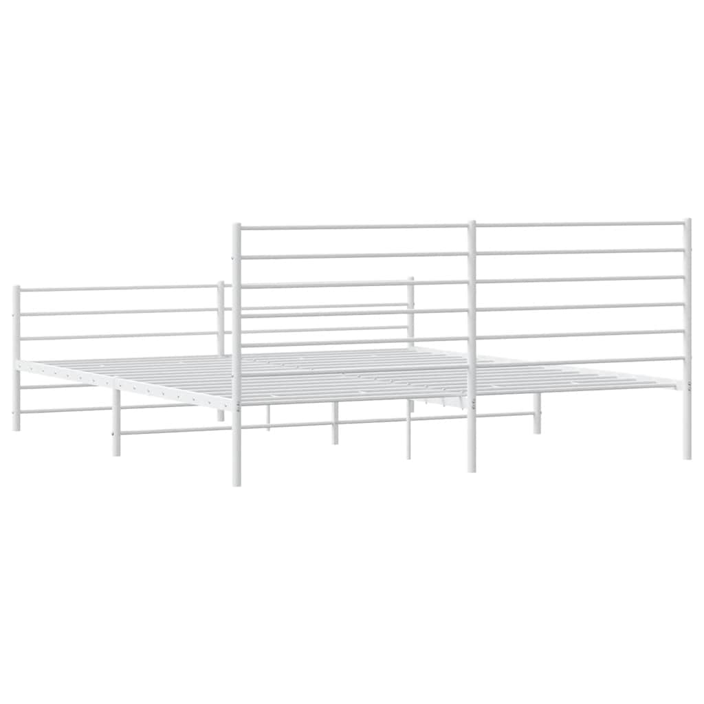 White Metal Bed Frame with Footboard, 183x213cm - No Mattress Included