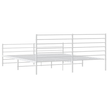 White Metal Bed Frame with Footboard, 183x213cm - No Mattress Included