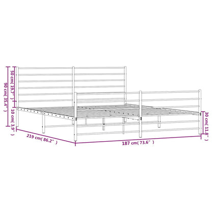 White Metal Bed Frame with Footboard, 183x213cm - No Mattress Included