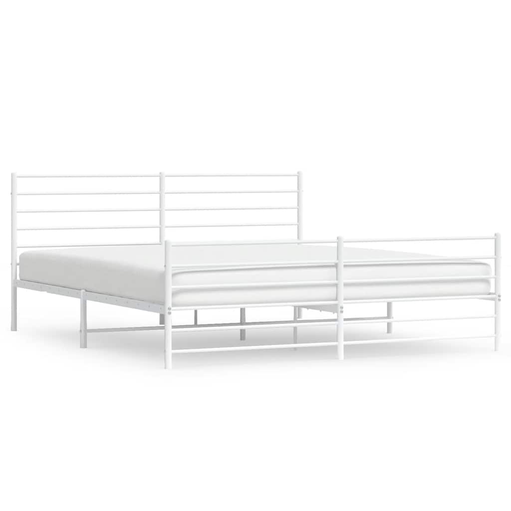 White Metal Bed Frame with Footboard, 193x203cm, No Mattress