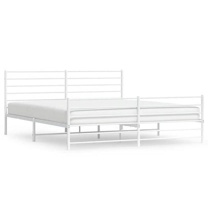 White Metal Bed Frame with Footboard, 193x203cm, No Mattress