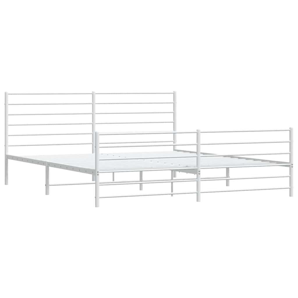 White Metal Bed Frame with Footboard, 193x203cm, No Mattress