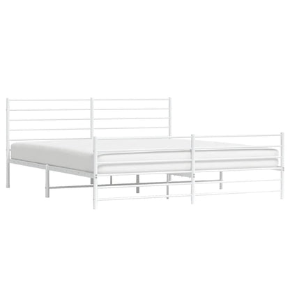 White Metal Bed Frame with Footboard, 193x203cm, No Mattress