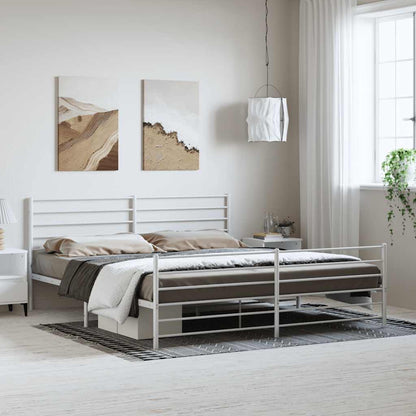 White Metal Bed Frame with Footboard, 193x203cm, No Mattress