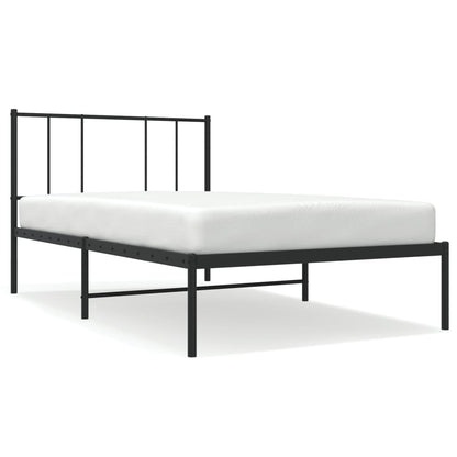 Black Metal Bed Frame with Headboard, 75x190cm - No Mattress Included