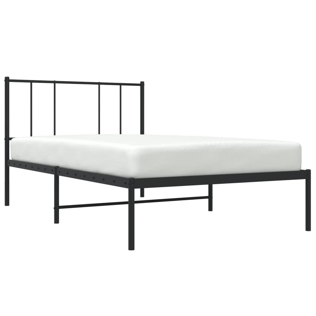 Black Metal Bed Frame with Headboard, 75x190cm - No Mattress Included