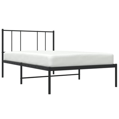 Black Metal Bed Frame with Headboard, 75x190cm - No Mattress Included