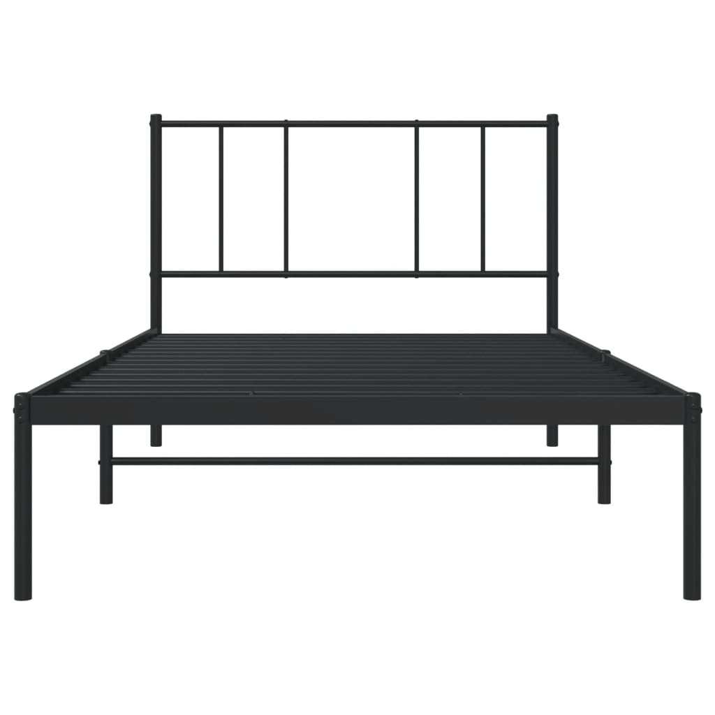 Black Metal Bed Frame with Headboard, 75x190cm - No Mattress Included