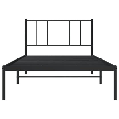 Black Metal Bed Frame with Headboard, 75x190cm - No Mattress Included