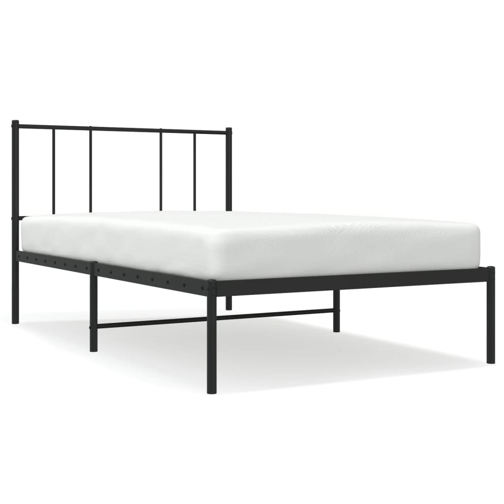 Black Metal Bed Frame with Headboard - 80x200cm, No Mattress