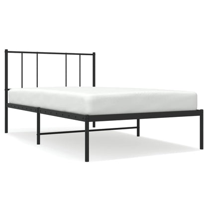 Black Metal Bed Frame with Headboard - 80x200cm, No Mattress