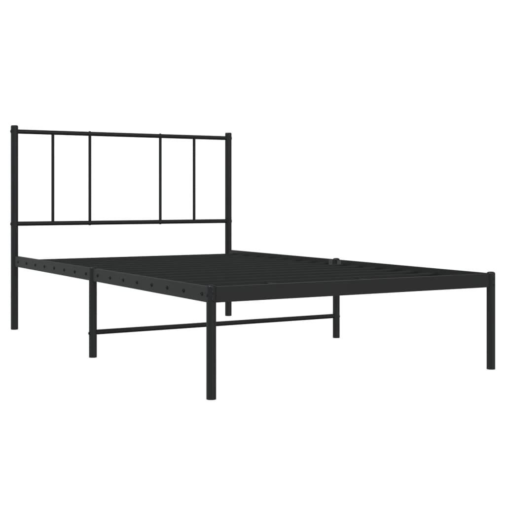 Black Metal Bed Frame with Headboard - 80x200cm, No Mattress