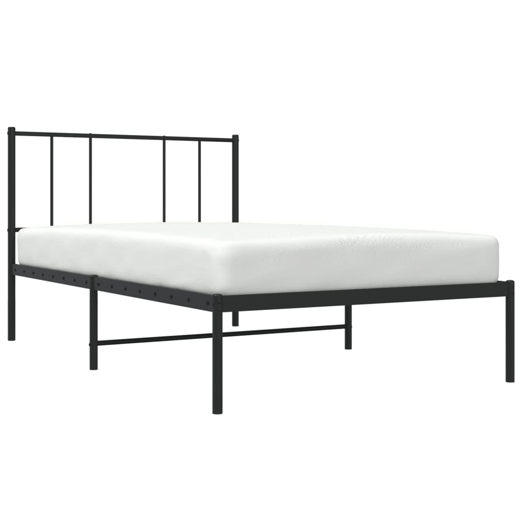 Black Metal Bed Frame with Headboard - 80x200cm, No Mattress