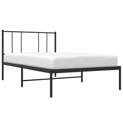 Black Metal Bed Frame with Headboard - 80x200cm, No Mattress