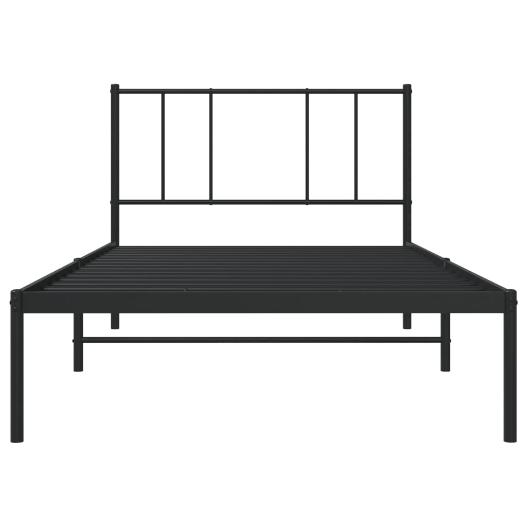 Black Metal Bed Frame with Headboard - 80x200cm, No Mattress