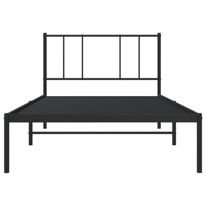 Black Metal Bed Frame with Headboard - 80x200cm, No Mattress