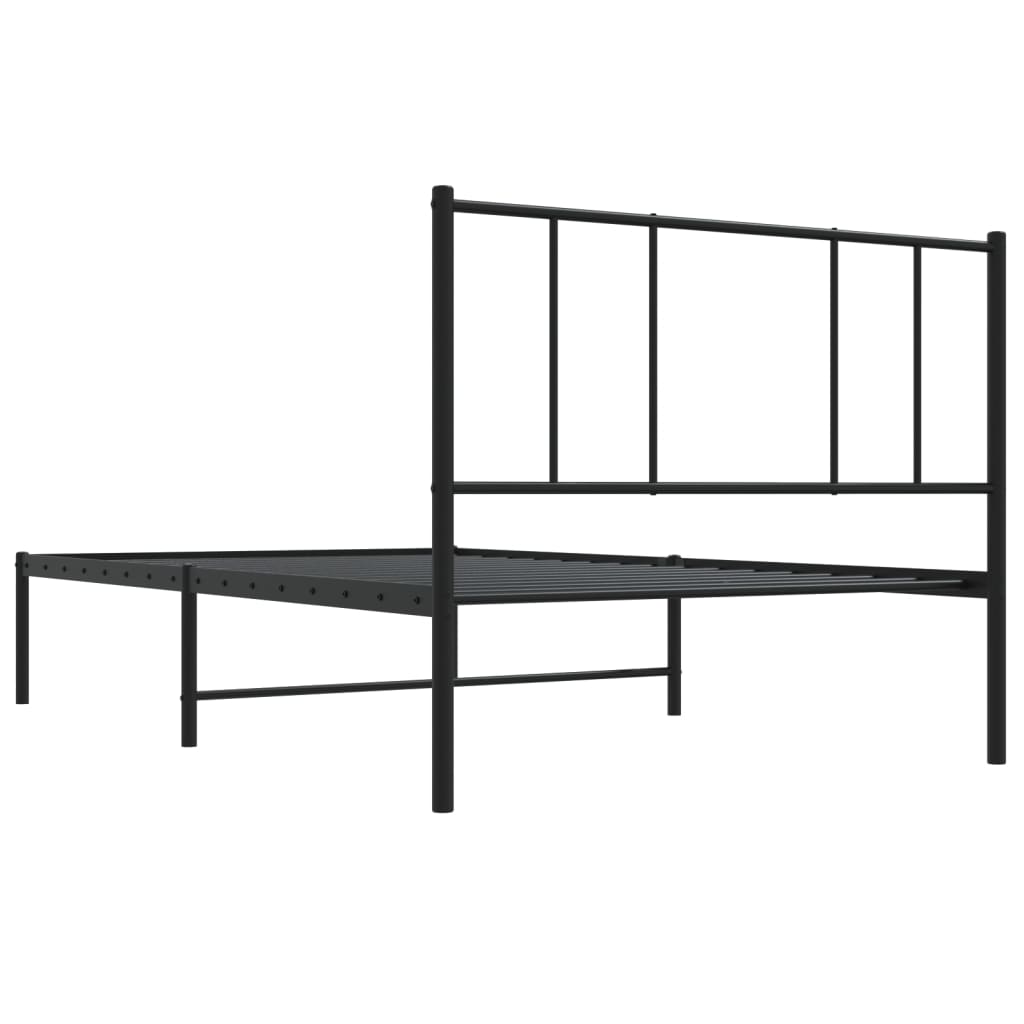 Black Metal Bed Frame with Headboard - 80x200cm, No Mattress