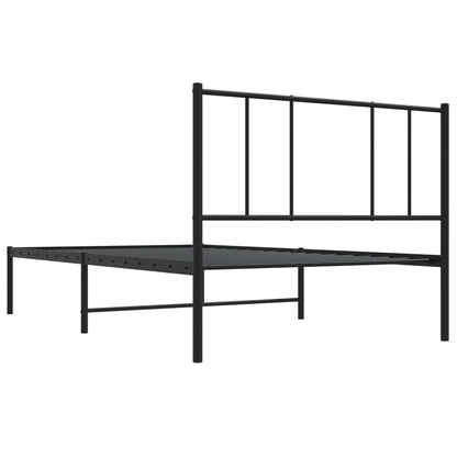 Black Metal Bed Frame with Headboard - 80x200cm, No Mattress