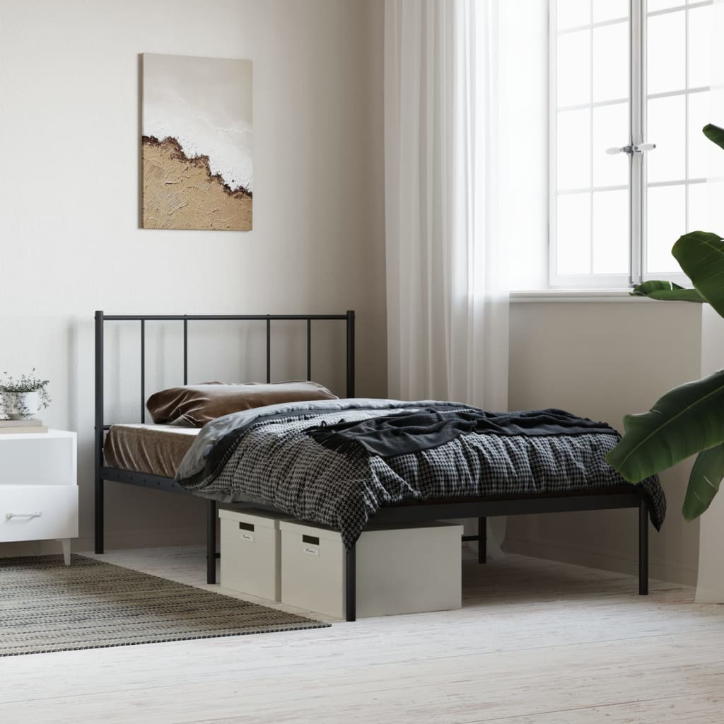 Black Metal Bed Frame with Headboard - 80x200cm, No Mattress