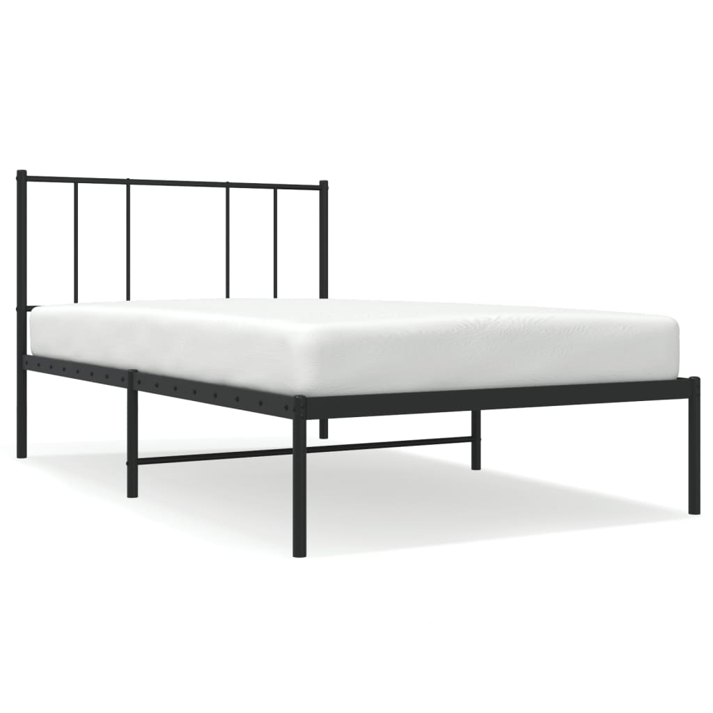 Black Metal Bed Frame with Headboard, 90x190cm, No Mattress